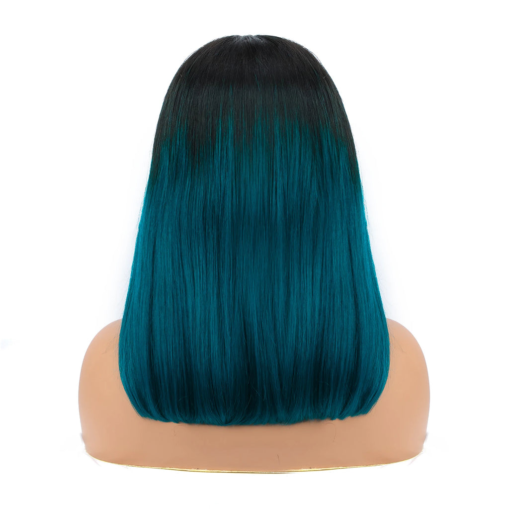 4x4 Lace Closure Bob Wig – T1B/Green Human Hair | Double Drawn Straight