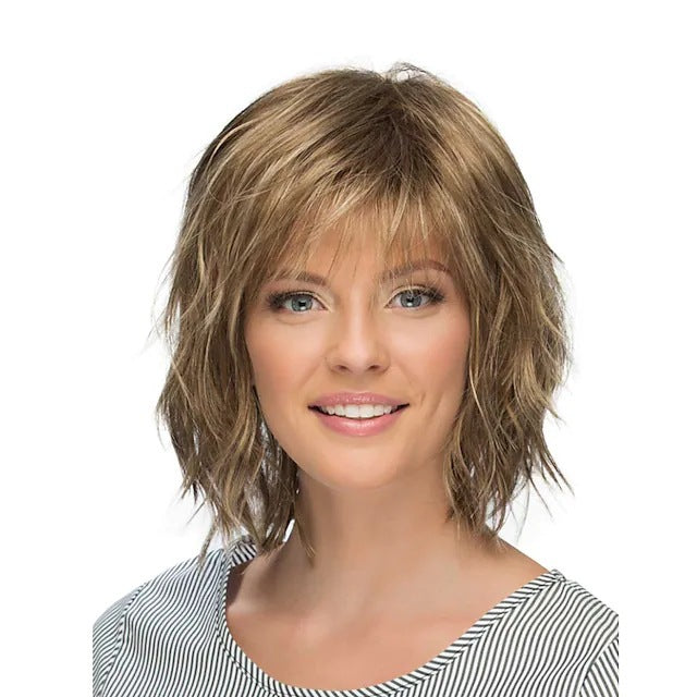 Gradient short curly wig – white gold two-tone synthetic fiber