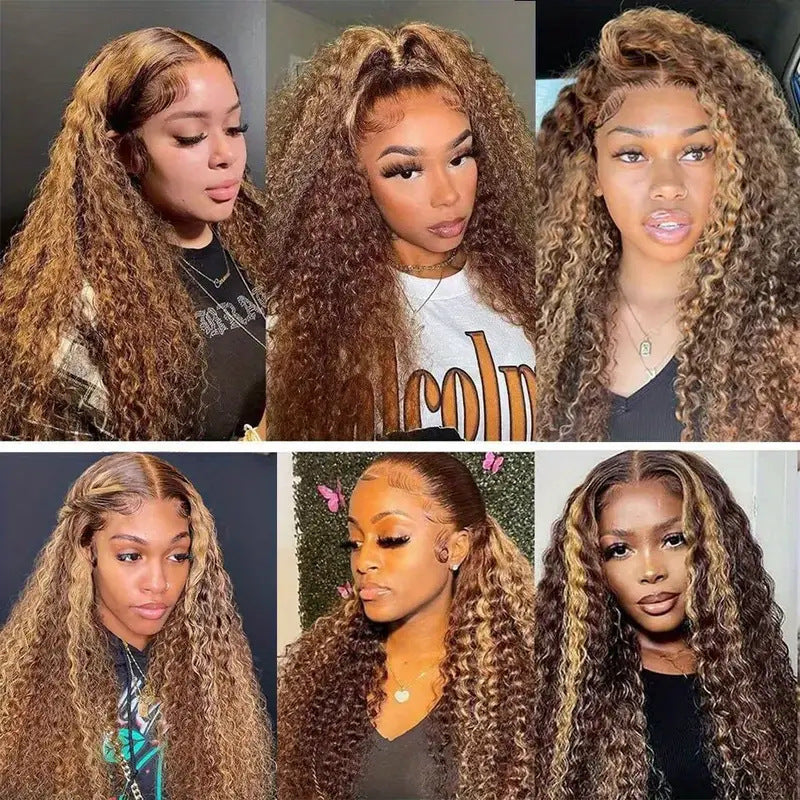 13x4 HD Water Wave Lace Front Wig – Honey Blonde Highlight