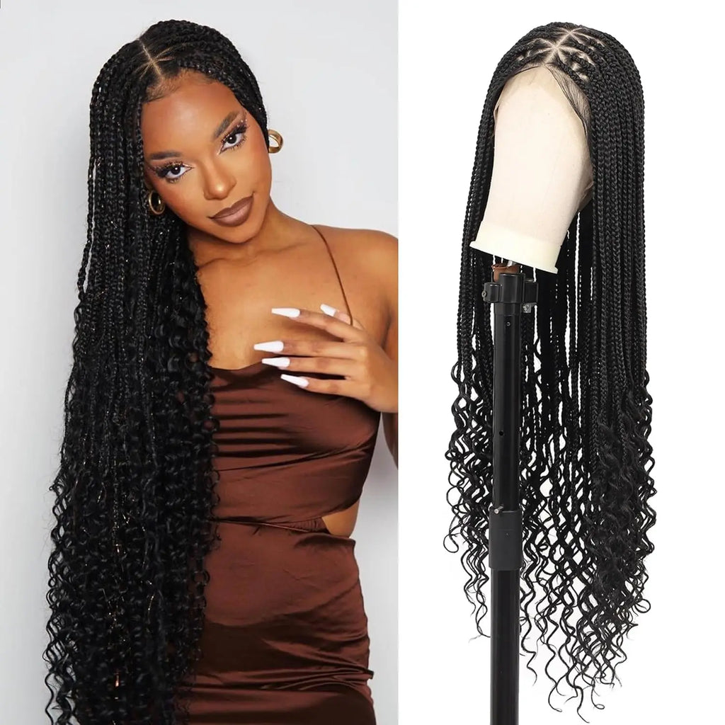 36" Knotless Bohemian Braided Lace Front Wig – Triangle Braid Style