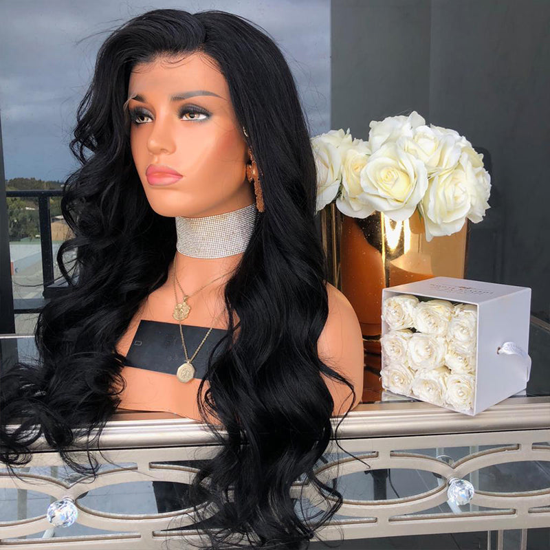 Body Wave Lace Front Wig – Glueless Black Synthetic Hair