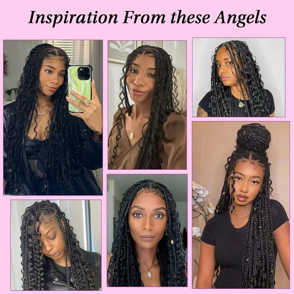 36" Knotless Bohemian Braided Lace Front Wig – Triangle Braid Style