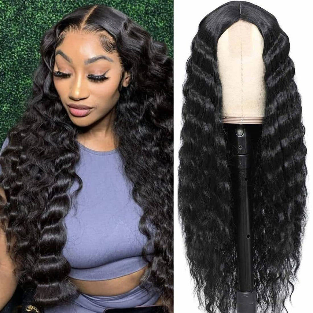 Deep Wave Long Curly Lace Wig – Center Part Headband Style