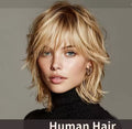 Wig with gradient white gold short curly hair