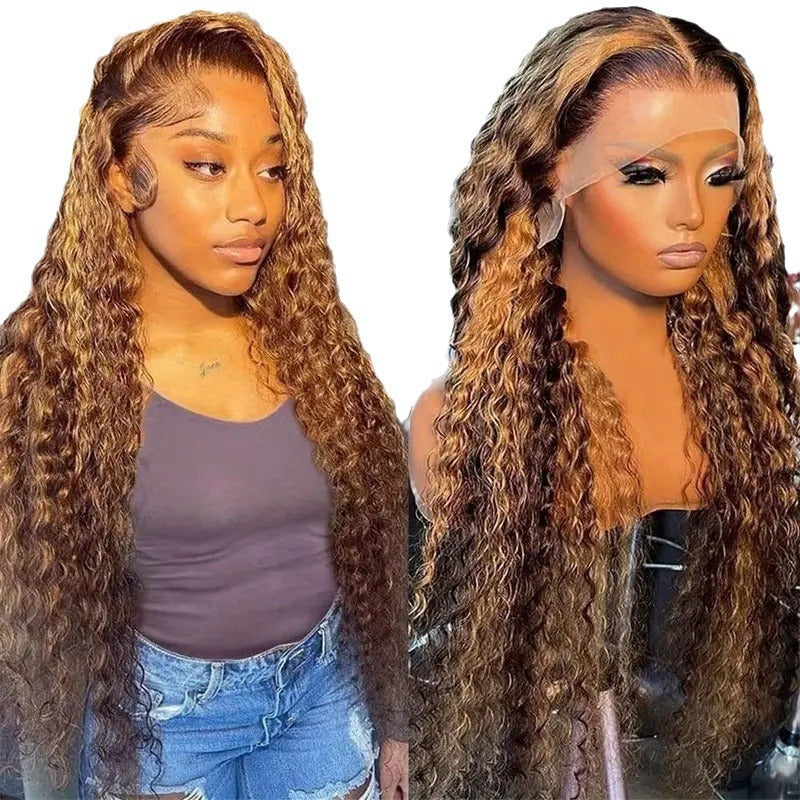 13x4 HD Water Wave Lace Front Wig – Honey Blonde Highlight