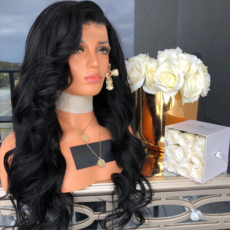 Body Wave Lace Front Wig – Glueless Black Synthetic Hair