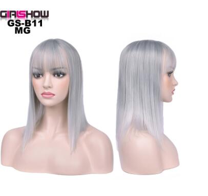  Short bob wig with bangs – silky straight synthetic style