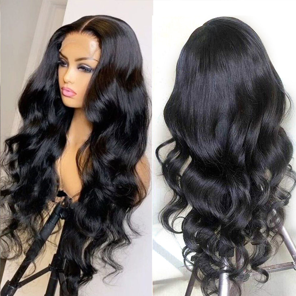 Deep Wave Long Wig with Bangs – Brown Black Synthetic Hair