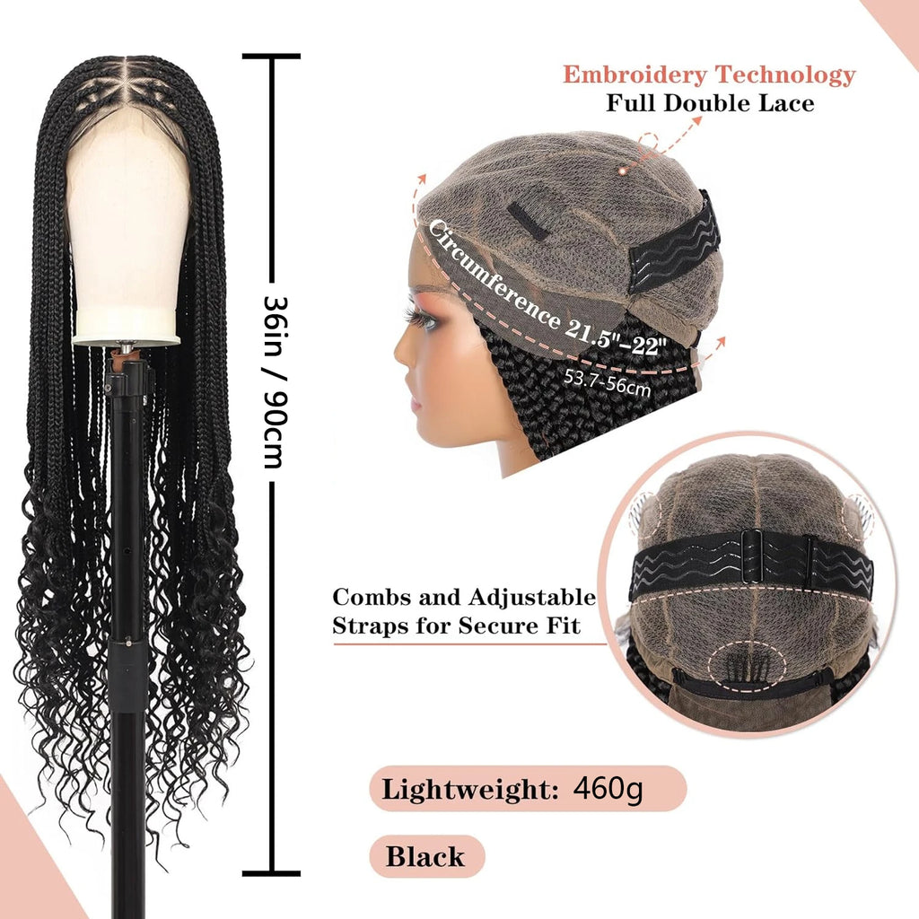 36" Knotless Bohemian Braided Lace Front Wig – Triangle Braid Style
