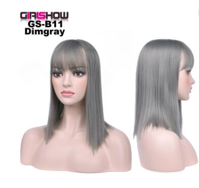 Glueless straight bob wig with bangs – synthetic fashion wig