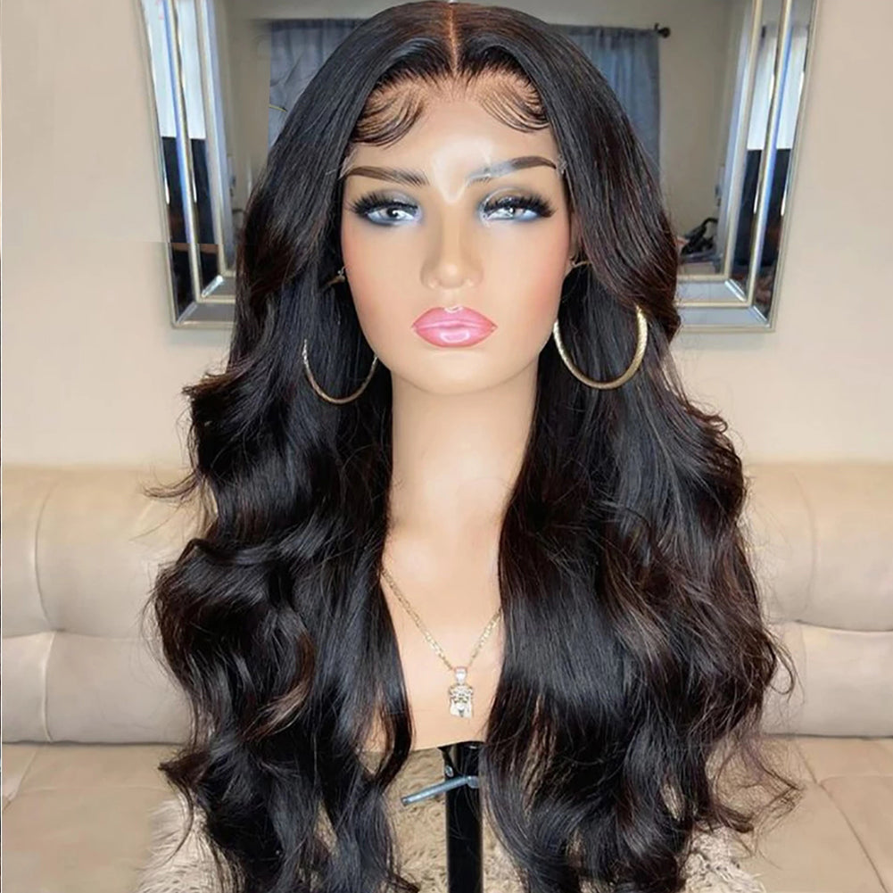 Deep Wave Long Wig with Bangs – Brown Black Synthetic Hair