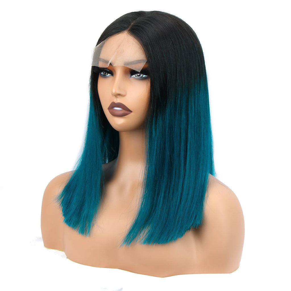 4x4 Lace Closure Bob Wig – T1B/Green Human Hair | Double Drawn Straight