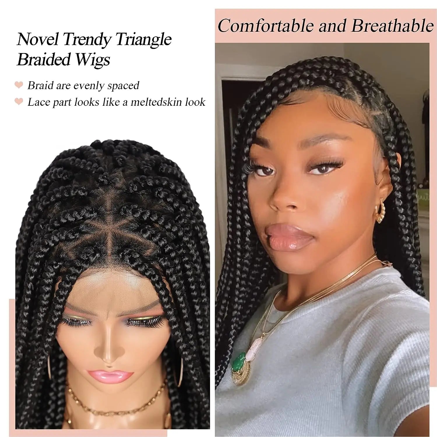 36" Knotless Bohemian Braided Lace Front Wig – Triangle Braid Style