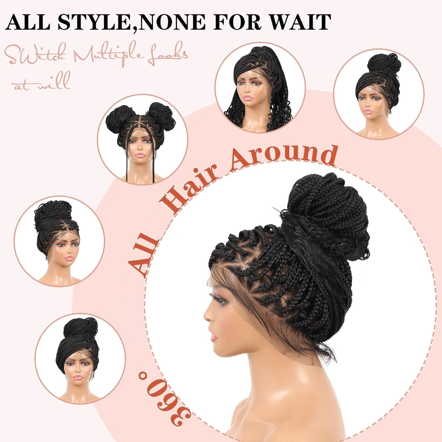 36" Knotless Bohemian Braided Lace Front Wig – Triangle Braid Style