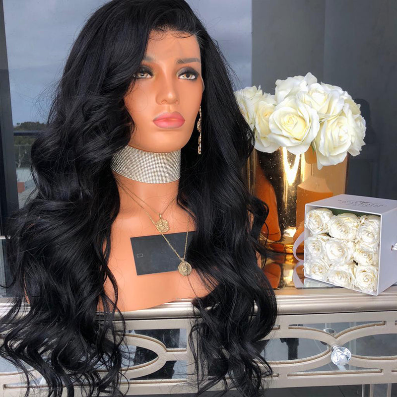 Body Wave Lace Front Wig – Glueless Black Synthetic Hair