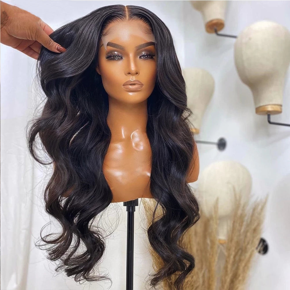 Deep Wave Long Wig with Bangs – Brown Black Synthetic Hair