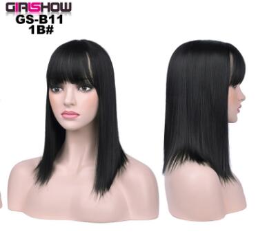 Straight bob wig with blunt bangs – lightweight synthetic fiber