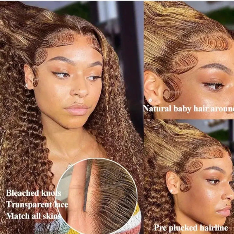 13x4 HD Water Wave Lace Front Wig – Honey Blonde Highlight