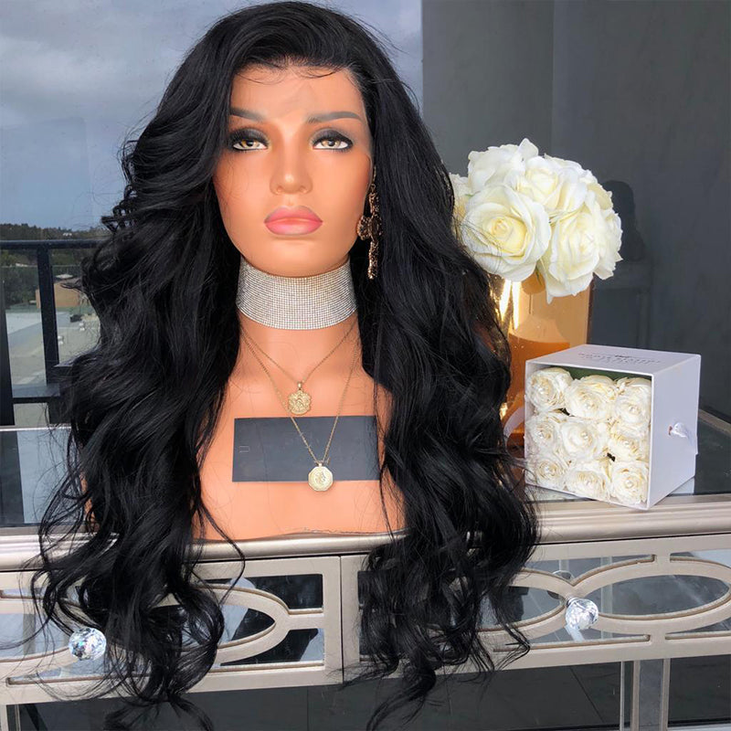 Body Wave Lace Front Wig – Glueless Black Synthetic Hair