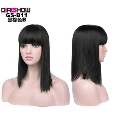 Synthetic bob wig with bangs – sleek straight cut for women