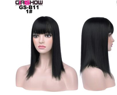 Short Bob Wig with Bangs – Straight Synthetic Hair