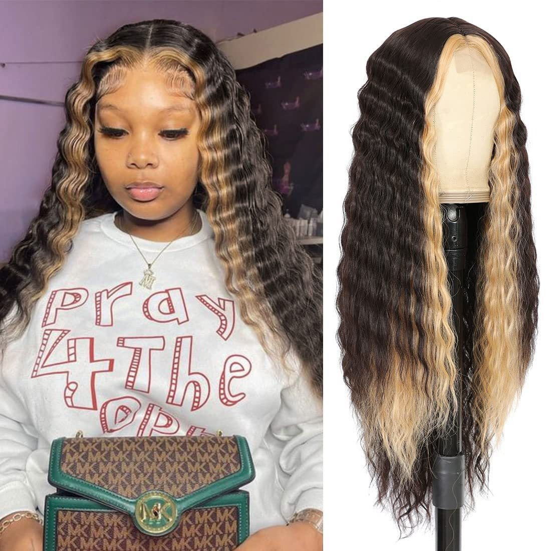 Deep Wave Long Curly Lace Wig – Center Part Headband Style
