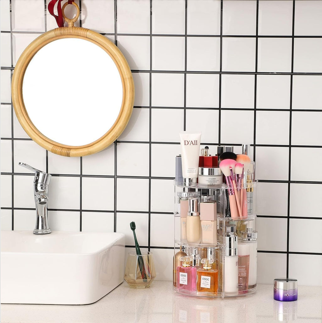 Rotating Cosmetic Storage Box – Transparent Desktop Makeup Organizer