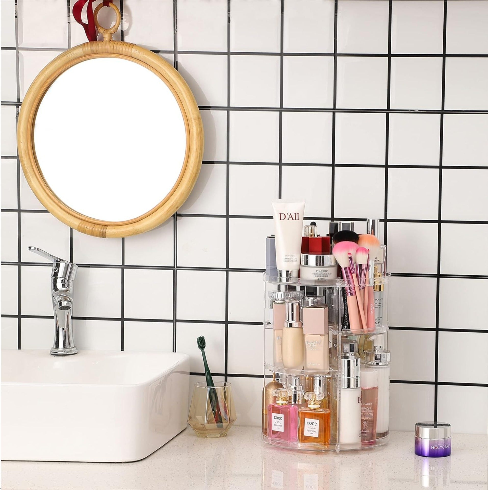 Rotating Cosmetic Storage Box – Transparent Desktop Makeup Organizer