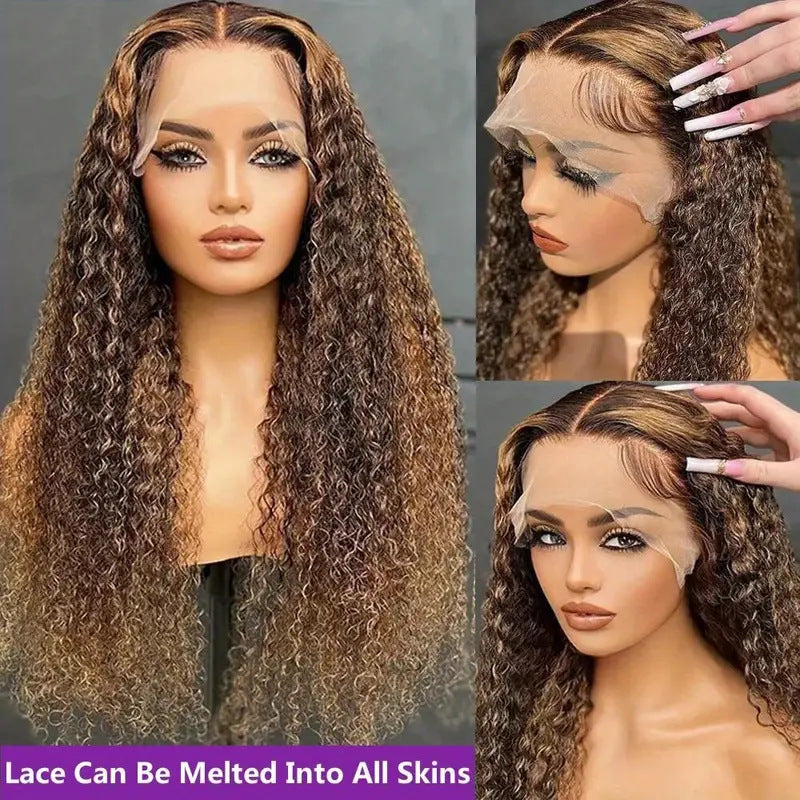 13x4 HD Water Wave Lace Front Wig – Honey Blonde Highlight